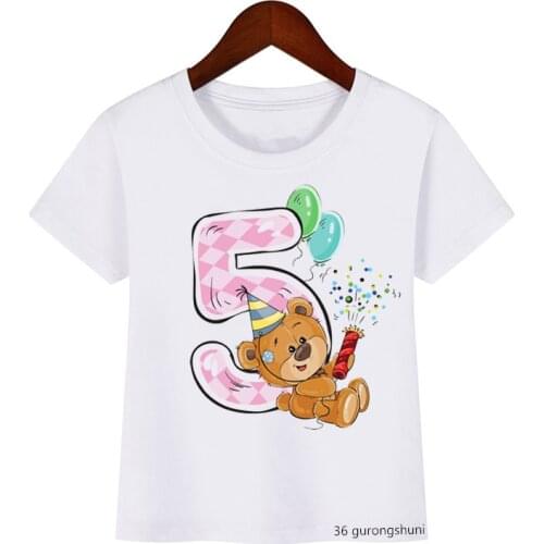 Kawaii kids tshirt bear and 5th birthday costume tee fashion Harajuku girls t shirt summer casual boys t-shirt Birthday costume