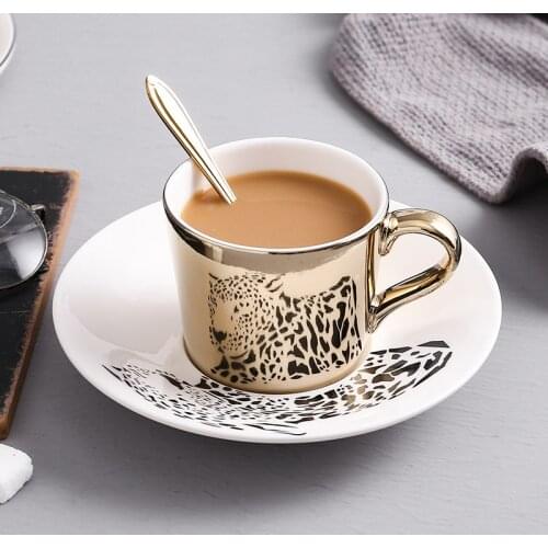 Creative animal reflection ceramic coffee cup, electroplated mirror cup and saucer, afternoon tea cup set, personalized shape