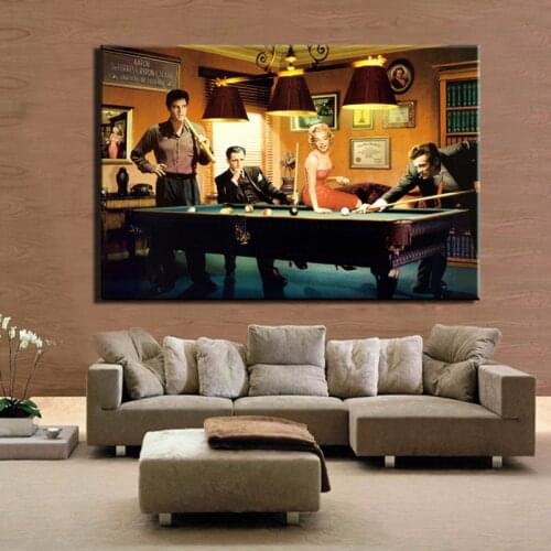 Classic Movie Canvas Painting Posters and Prints Wall Art Elvis Presley Humphrey Bogart Play Billiards Living Room Decor Cuadros
