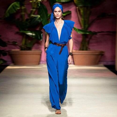 Rompers Runway Summer New Fashion WomenS Party Elegant Vintage Chic Office Casual Pleated Ruffle Belt Trousers Jumpsuits