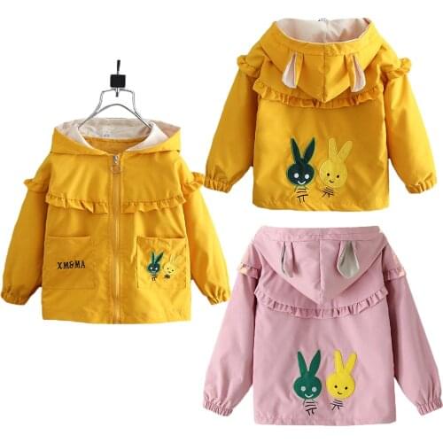 New Cute Rabbit Girls Coat Spring Autumn Hooded Sweatshirt Windbreaker Jacket For Kids Children Christmas Present Outerwear