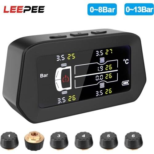 LEEPEE Car TPMS Tyre Pressure Monitoring System Digital LCD Display 6 Tires Freight Light Truck Car Security Alarm Systems