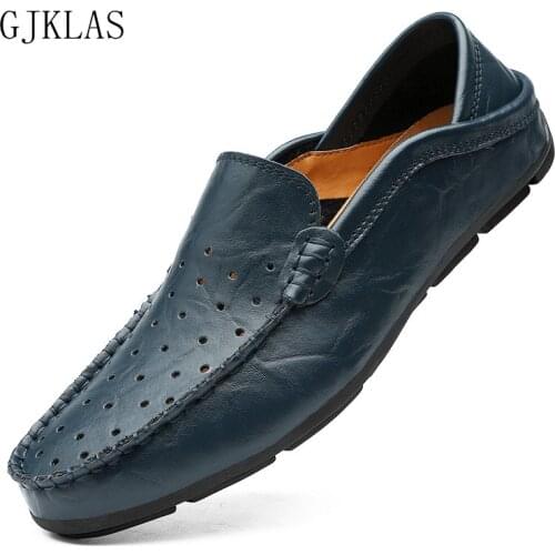 Loafers Leather Casual Shoes Men Plus Size 47 Slip on Leather Shoes for Men Flats Summer Hollow Out Fashion Mens Driving Shoes