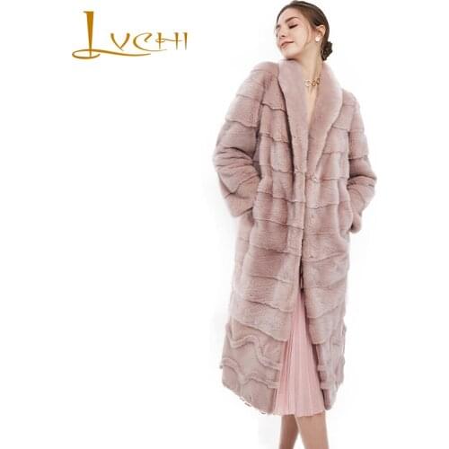 LVCHI Winter2017 Imported Crown Swan Velvet Mink Coat Womens Pleated Wave Cut Natural Fur Coats Mink Coat Slim Mink Fur Coats
