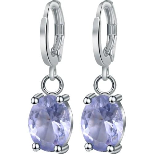 Trendy Fashion White color Dangle Earrings for Women Long Dangle Earing purple Crystal CZ Zircon Statement Wedding Oval Jewelry