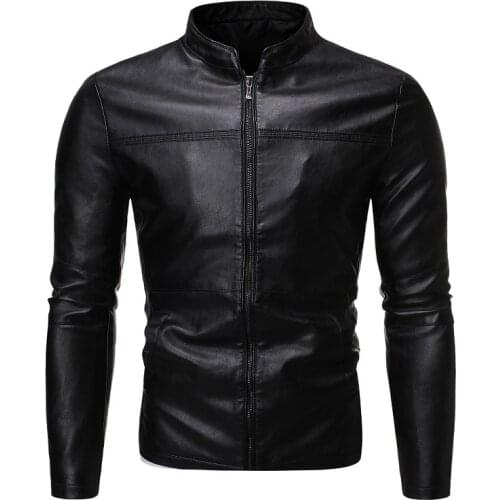 2020 Autumn/winter Mens Fashion Trend Stand Collar Motorcycle Slim-fitting Leather Jacket Men Clothing