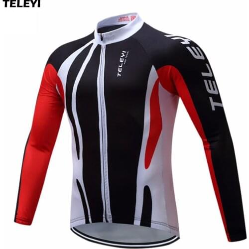 TELEYI Team Wear Outdoor Long Sleeve Mens Cycling Jersey Road Bike Riding Clothing Long Cycle Top Size S-4XL