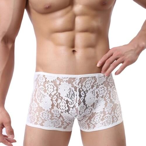 New Mesh Lace Men Underwear Sexy Adult Gay See Through Sissy Boxer Shorts