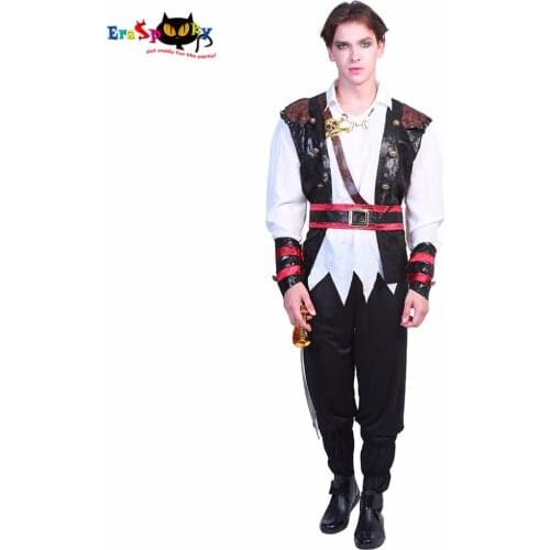 Eraspooky Men Halloween Costume Fighting Deckhand Men`s Pirate Adult Costume Set Party Movie Carnival Cosplay Costume