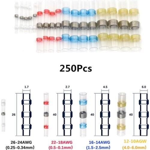 250Pcs Waterproof Seal Solder Wire Connectors Set Heat Shrink Butt Connectors Insulated Electrical Wire Terminals For 0.5-6.0mm2