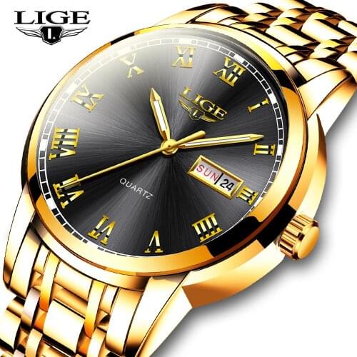 LIGE Men Wrist Watch Fashion Sport Mens Watches Top Brand Luxury Waterproof Full Steel Quartz Gold Clock Man Relogio Masculino