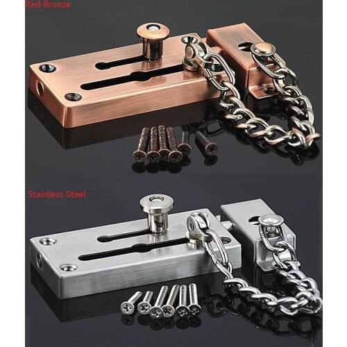 Stainless Steel Slide Bolt Latch Gate Latches Safety Door Lock with Anti-Theft Chain