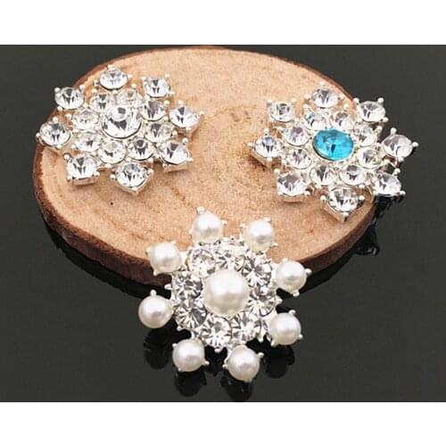 2016New 60Pcs Alloy Christmas snowflakes Flower Rhinestone Button/Bucke for DIY Hair Accessories HZ133