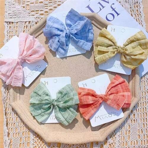 2021 Spring New Fashion Childrens Hairpins Headdress Sweet Girl Simple Colorful Fabric Bow Duckbill Clip Hair Accessories