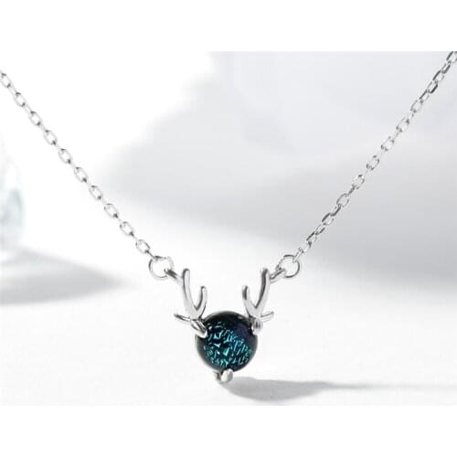 Sole Memory Blue Glazed Antlers Creative Sweet Cool 925 Sterling Silver Clavicle Chain Female Necklace SNE532