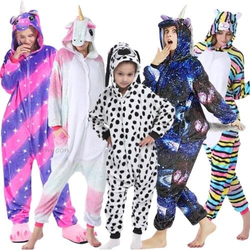 Unicorn Pajamas Onesies for Women Flannel Sleepwear Adults Animal Kigurumi Licorne Panda Cat Dog Pyjamas Kids Costumes Jumpsuit