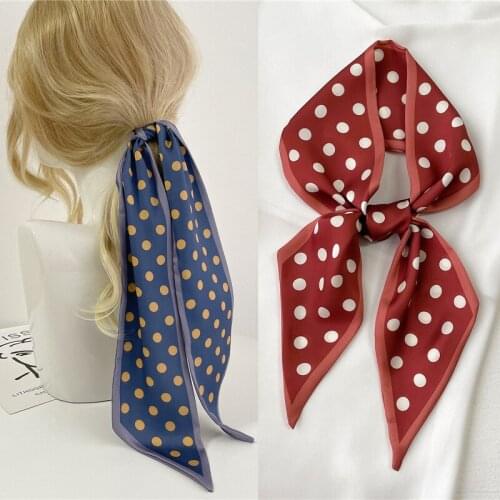 Popural 2021 Women Hairband Scarf Women Girl Dot Skinny Silk Ribbon Neck Tie Handle Bag Wirst Bandana Foulard Summer Accessories