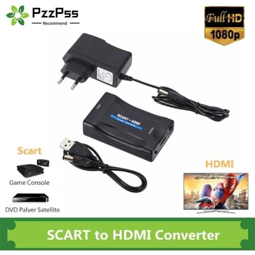 PzzPss 1080P SCART To HDMI Video Audio Upscale Converter Adapter for HD TV DVD for Sky Box STB Plug and Play DC Cable Hot Sale