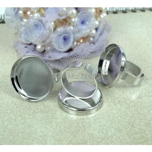 25mm Blank Ring Bases Round Deep Wall Bezel Cups Tray Cabochon Open Rings Settings Findings Silver tone