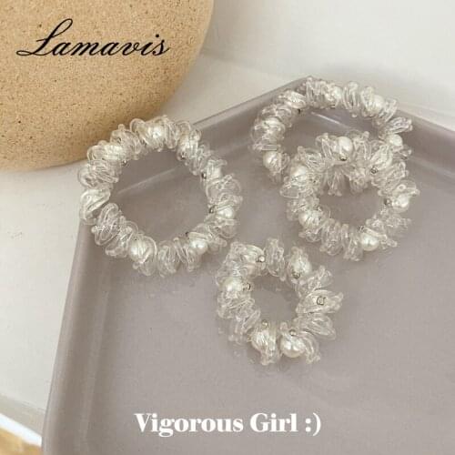 Ins Temperament Pearl Hair Rope Wild Transparent Telephone Line Hair Ring Head Rope Does Not Hurt The Hair Band Tied Ponytail Ha