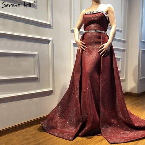 Wine Red Beading Luxury Slim Formal Dresses 2020 DuBai Style Fashion Sexy Mermaid Evening Gowns Real Photo LA6339