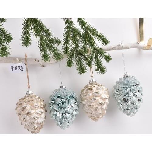 Christmas decorations glass painted pine cones double-pointed Christmas scene layout dress up pendant shopping