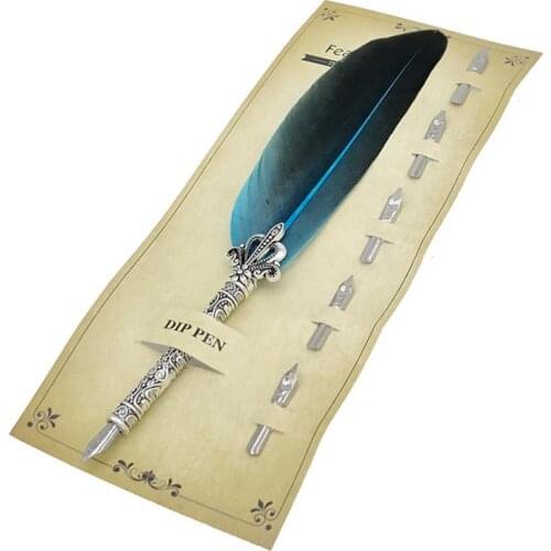1 Set English Calligraphy Feather Dip Pen Writing Stationery set Gift Box with Nib Wedding Gift Quill Pen Fountain Pen New