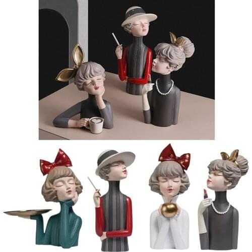 Modern Girl Resin Art Statue Gift Fairy Fashion Style Sculpture Ornament Home Decoration Tabletop Figurine
