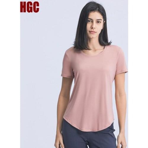 HGC Sport Shirt Women Short Sleeve Summer New Loose Yoga Blouse Breathable Running Fitness Leisure High Elastic Workout Gym Top