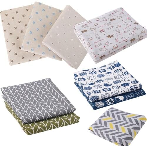 Printed Sweety Flower Cat Linen Cotton Fabric Geometry Cloth For Curtain Tablecloth Table Runner Pillow Cushion Placemat Bag