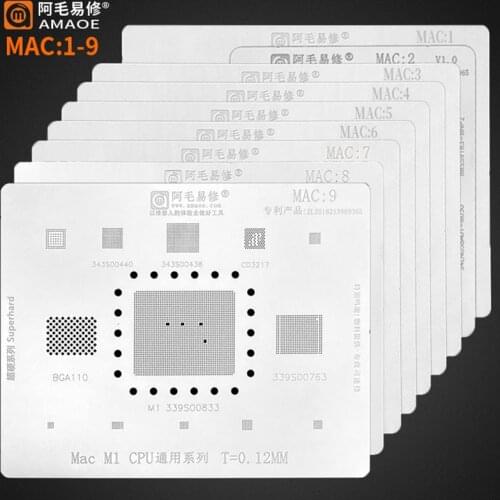 Amaoe BGA Reballing Stencil For MacBook Air/Pro SSD SR23G WIFI/Power/CPU Motherboard NAND IC Planting Tin Template Steel Mesh