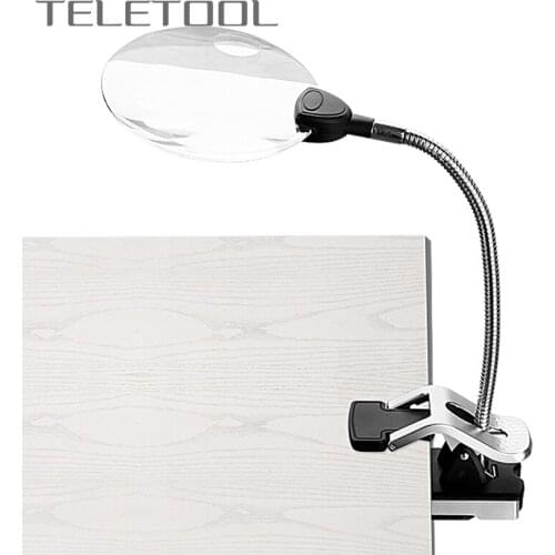 Illuminated Magnifier Magnifying Clip On Desktop Glass Reading Loupe Metal Hose LED Lighted Lamp Top Desk Magnifier With Clamp