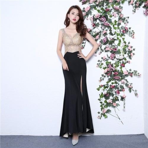 Sequined V-neck Zipper back Mermaid Party Gowns Royal Backless Floor-length Trumpet Prom dresses 2019