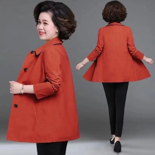 Middle-aged Women Windbreaker Coat Spring Autumn Casual Loose Large Size Women Trench Coat Mother Clothing Female Overcoat L-5XL