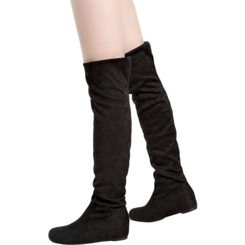 Women Boots Autumn Winter Fashion Leopard Height Increasing Boots Casual Flat Fold Over The Knee Thigh High Long Boots