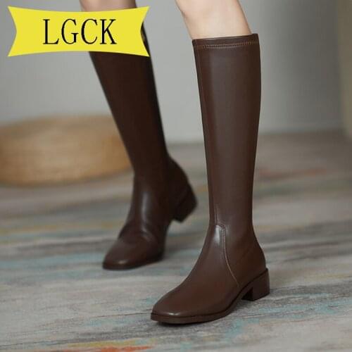 Plus Size 34-42 2020 Warm Fur Winter Boots Women Square Heels Knee High Boots Ladies Long Boots Winter Shoes Over The Knee Boots