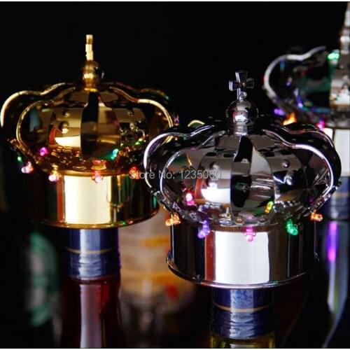 10Pcs/Lot LED Flash colorful Champagne Crown of Cold Fireworks Wedding Decorat Luminous Crown Head LED Table Lamp Wine Stopper