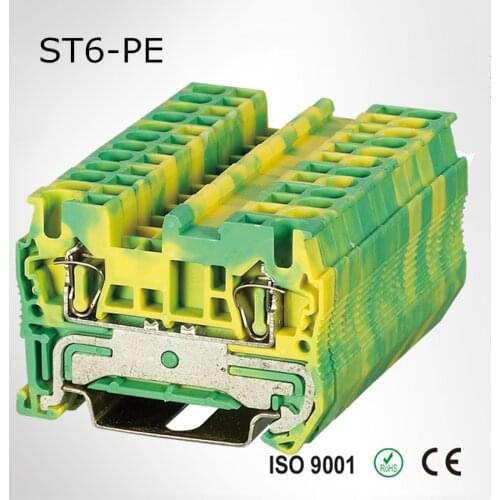 10pcs ST6-PE Phoenix Type Din Rail Ground Earth Universal Spring Quick Connector United Modular Terminal Block ST-6PE