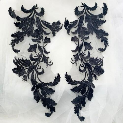 2Pcs Pair Flowers High-grade Wedding Dress Lace Patch Large Embroidery Applique Clothes Veil Accessories