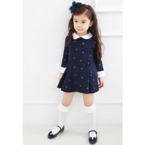 2021 Spring Girls Dress Long Sleeve Print Bow Baby Girl Dress Kids Clothes Flower Girls Dresses