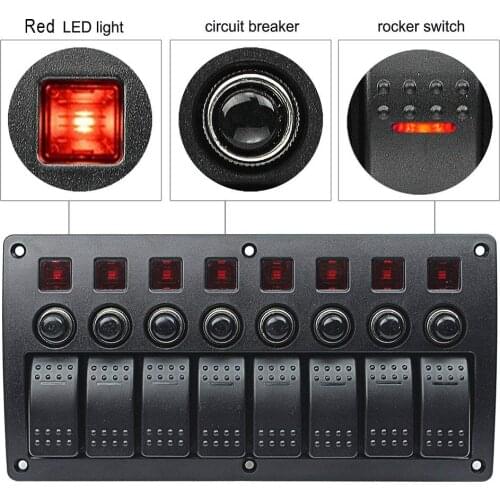 3 PIN 8/ 6 Gang Switch Panel Car Auto Boat Marine Waterproof Rocker Switch Panel 12V Circuit Breakers with Red Green Blue Led