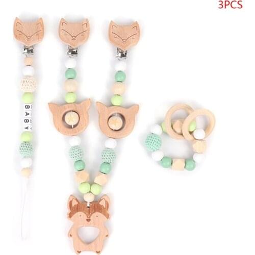 3 Pcs/Set Baby Pram Pendant Rattle Pacifier Chain Clip Bracelet Infants Wooden Teether Nursing Chewing Toys Shower Gifts