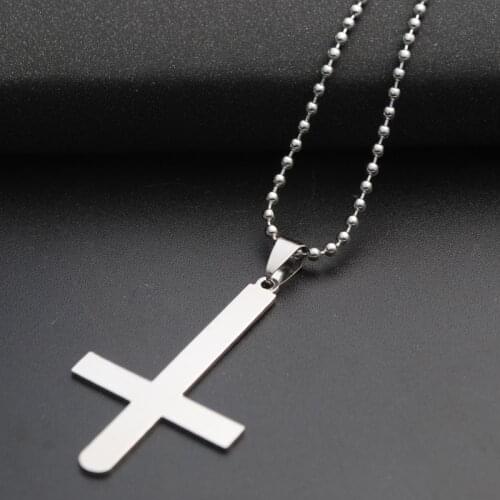 30pcs Stainless Steel Handstand Reverse Cross blessing Necklace simple Religion Christian Jesus Faith lucky Necklace jewelry