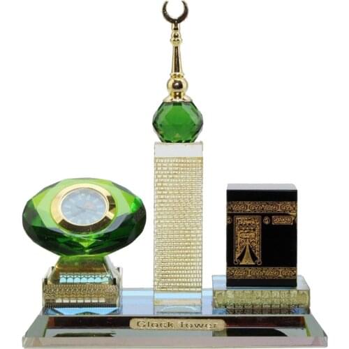 3D Muslim Crystal Ramadan Miniature Ornaments Clock Tower Islamic Building Sculpture Handicraft Souvenir for Room Car Desktop