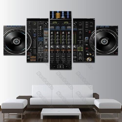 5 Pieces Modern Canvas Painting Wall Poster Black Music Dj Console Instrument Mixer Prints for Home Rooms Wall Decoration