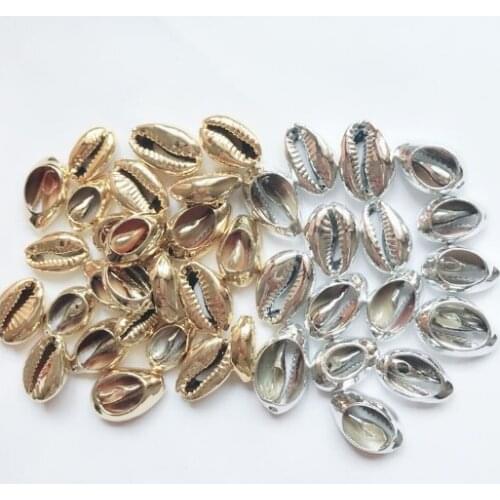 98pcs 16-25mm Gold Silver Cowry Bulk Cut Sea Shell Beads Cowrie Cowry Beach Jewelry DIF Finding Big Size Oval Seashell Golden