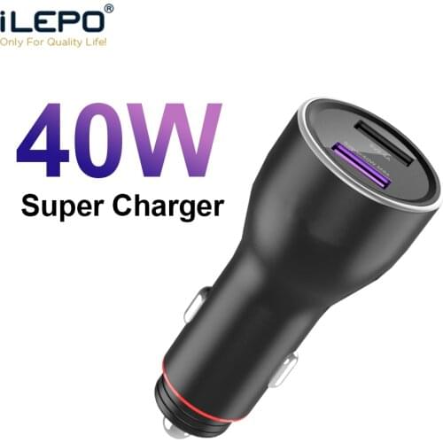40W Car Charger For Huawei Dual USB Super Charge Fast USB Type C Cable Charge Adapter For Mate 30 20 Pro 10 9 X P40 P30 Pro P20
