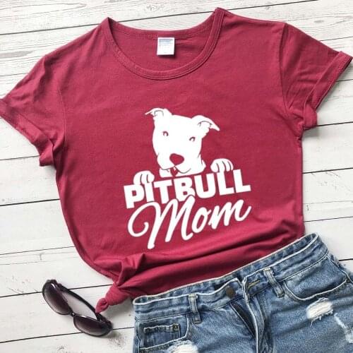 Pitbull Mom T-shirt for Mom Letters Printed Women O-Neck Casual Funny T-Shirt Mom Life Shirt girl gift graphic cute tees- L376
