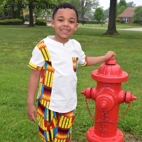 African Batik stitching cotton stone print shirt and Ankara Shorts Set childrens traditional wax cotton two piece set boys' set
