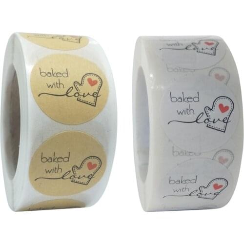 Kraft Paper "Baked With Love" Stickers For Bakery Packaging Seal Labels Sticker Cute Handmade Scrapbooking Stationery Sticker
